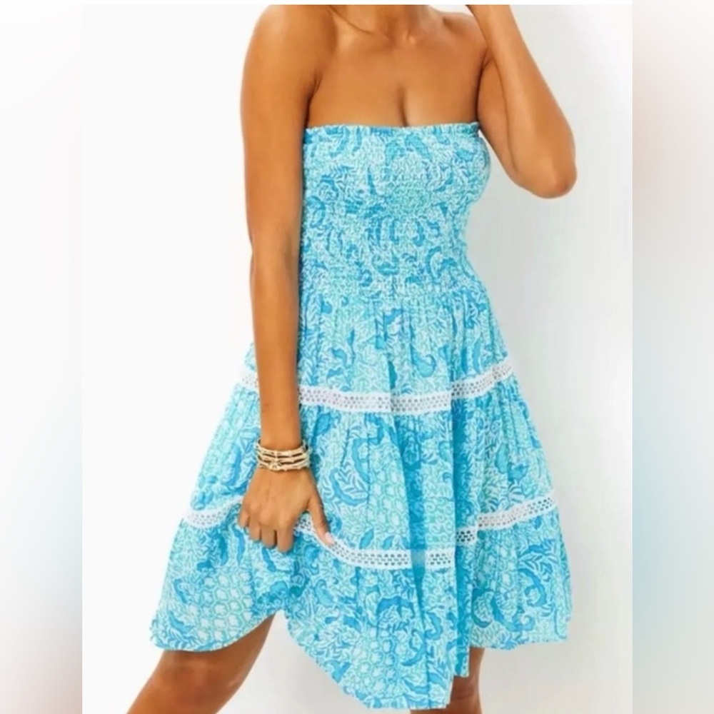Lilly Pulitzer Kelvina Strapless Smocked Dress
Goombay Grooves Size XL, NWT